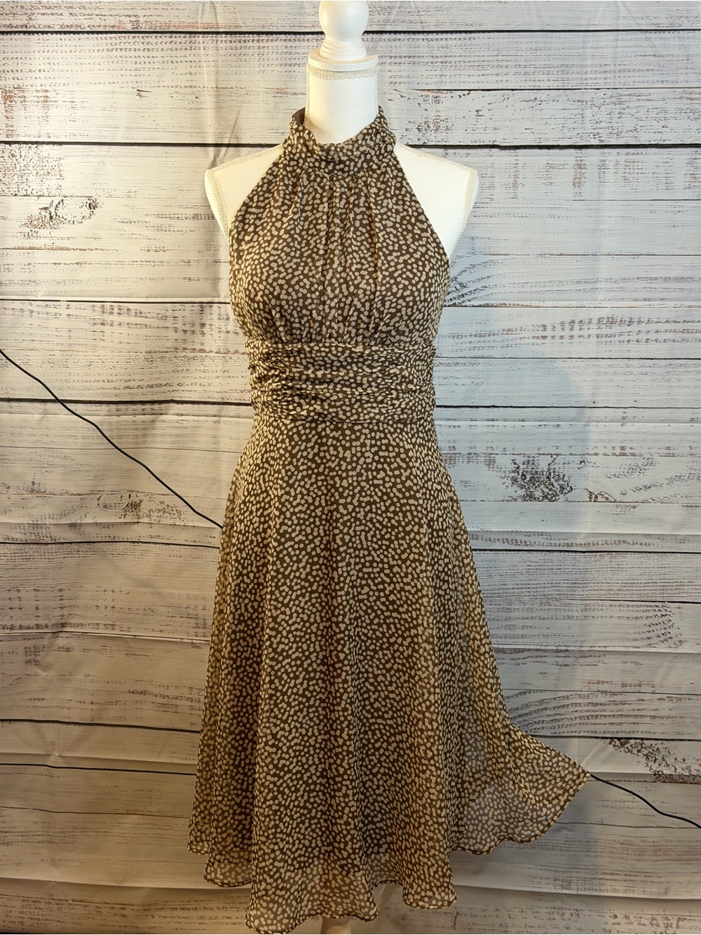 connected apparel Brown Printed One-Shoulder Halter Midi Dress